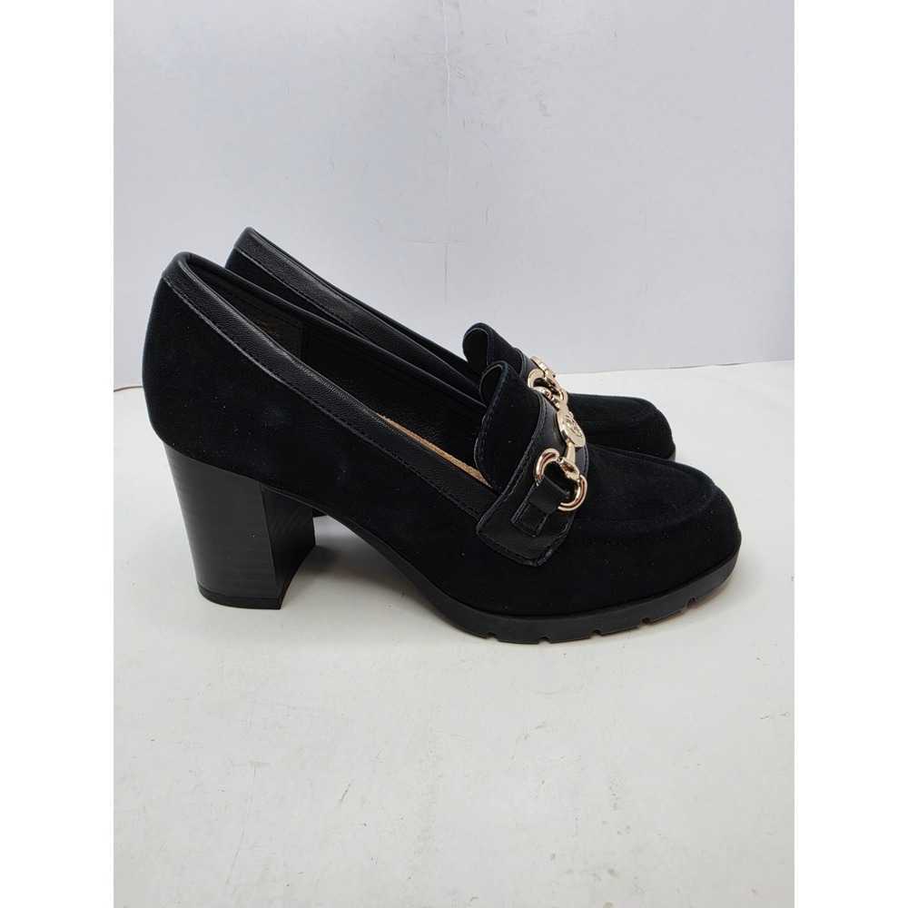 Giani Bernini Porshaa Memory Foam Block Heel Loafers Size 5 Black Gold Hardware